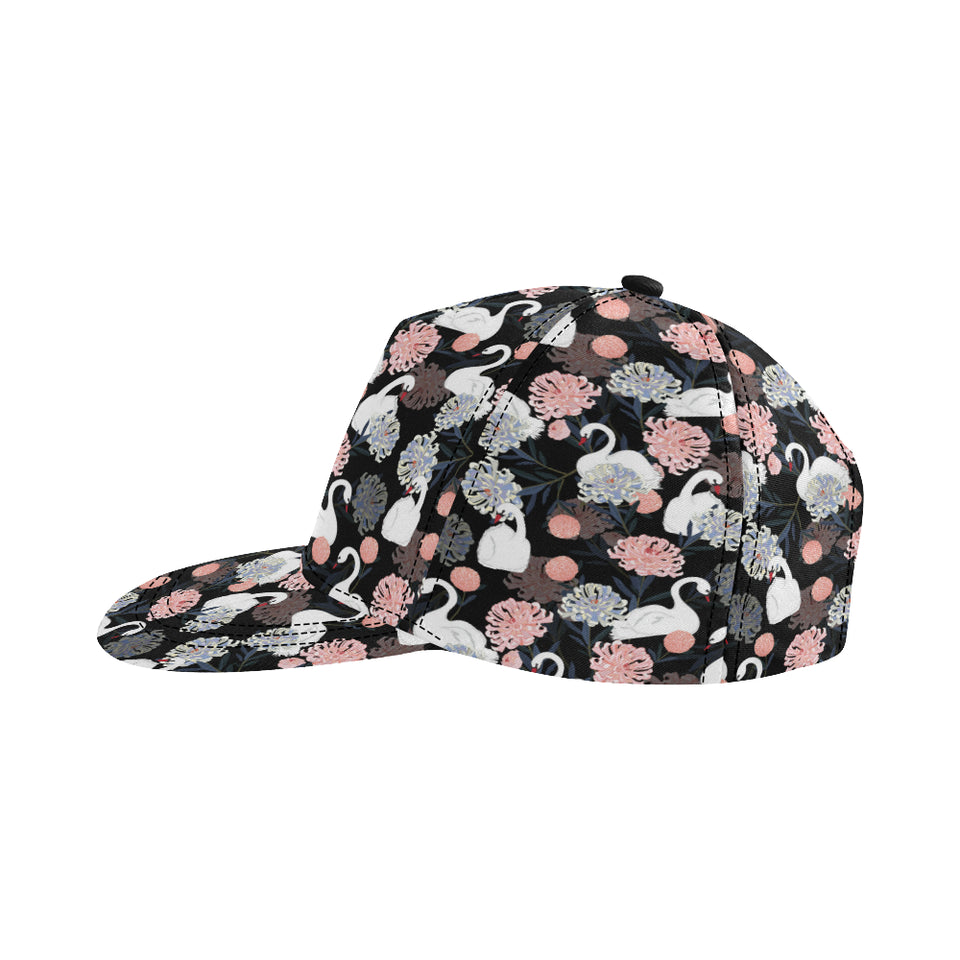 white swan blooming flower pattern All Over Print Snapback Cap