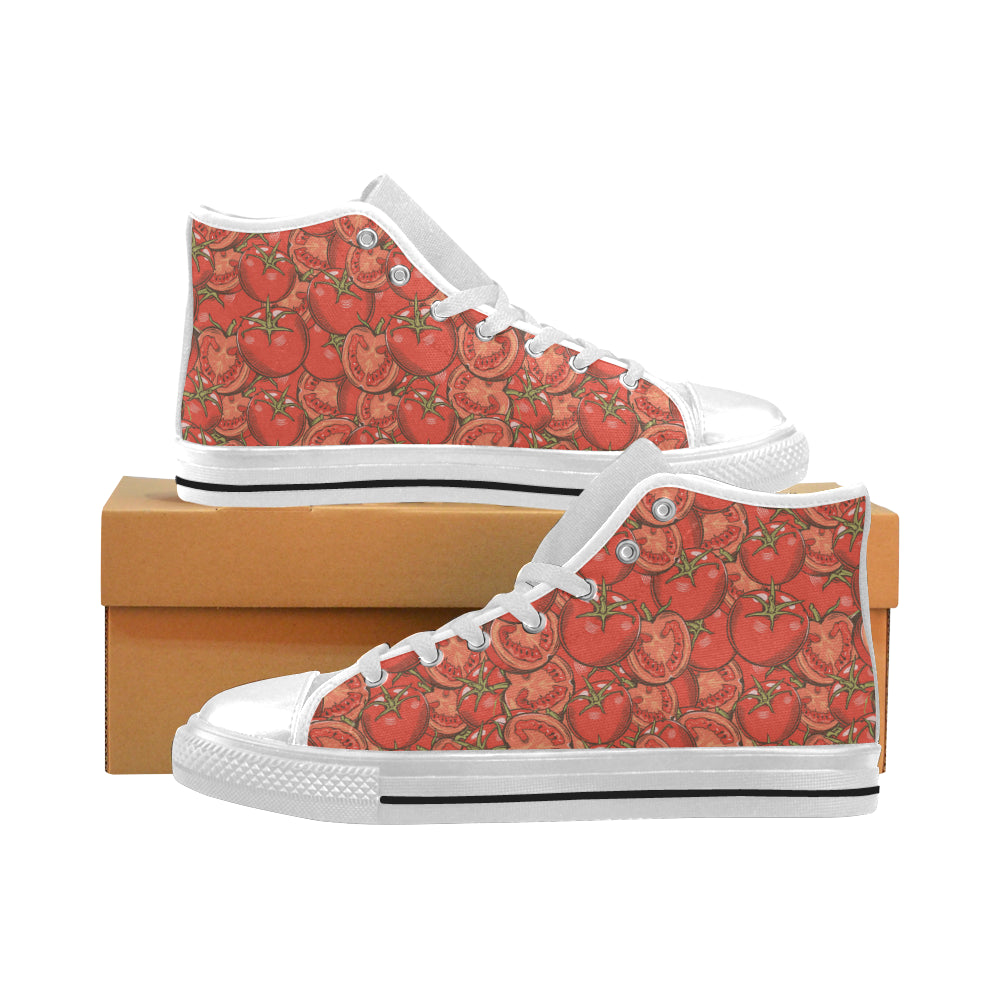 Red Tomato Pattern Men's High Top Canvas Shoes White