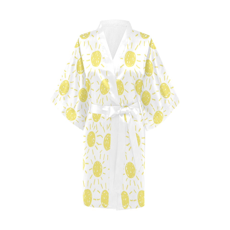 hand drawn sun pattern Women's Short Kimono Robe