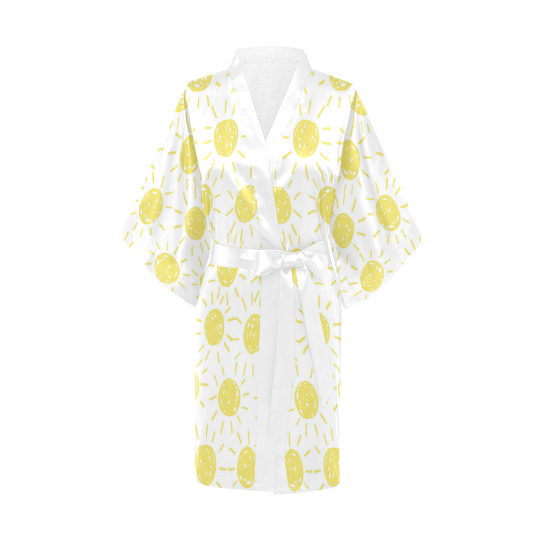 hand drawn sun pattern Women's Short Kimono Robe