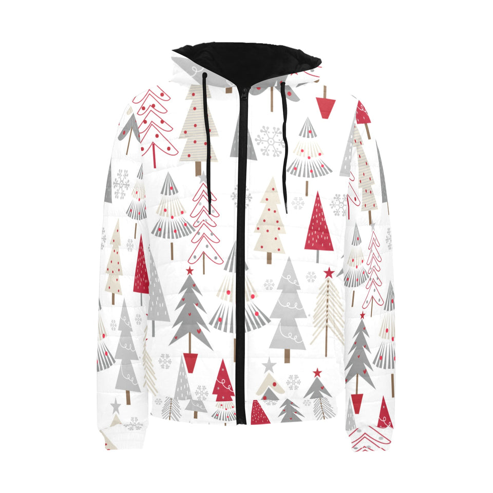 Cute Christmas tree pattern Men's Padded Hooded Jacket
