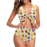Bread Toast Pattern Print Design 02 Chest Bowknot High Waisted Bikini Swimsuit