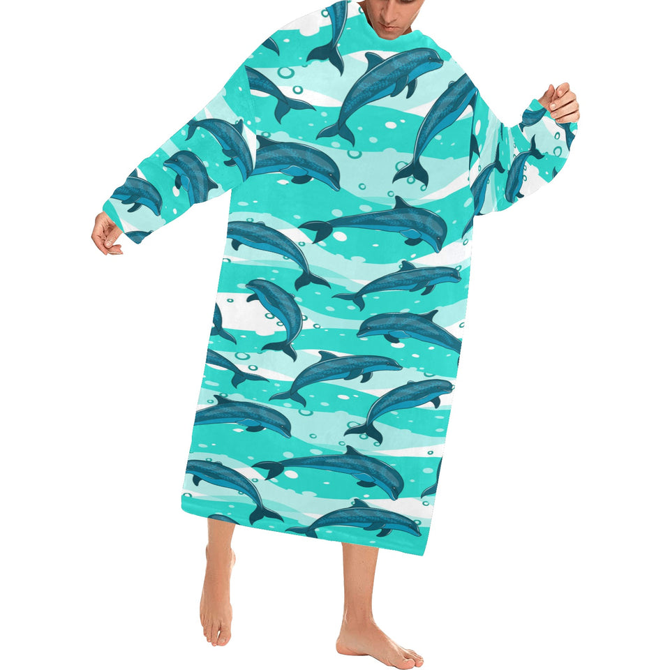 Dolphin sea pattern Blanket Robe with Sleeves