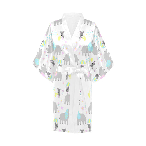 Cute elephant mouse pattern Women's Short Kimono Robe