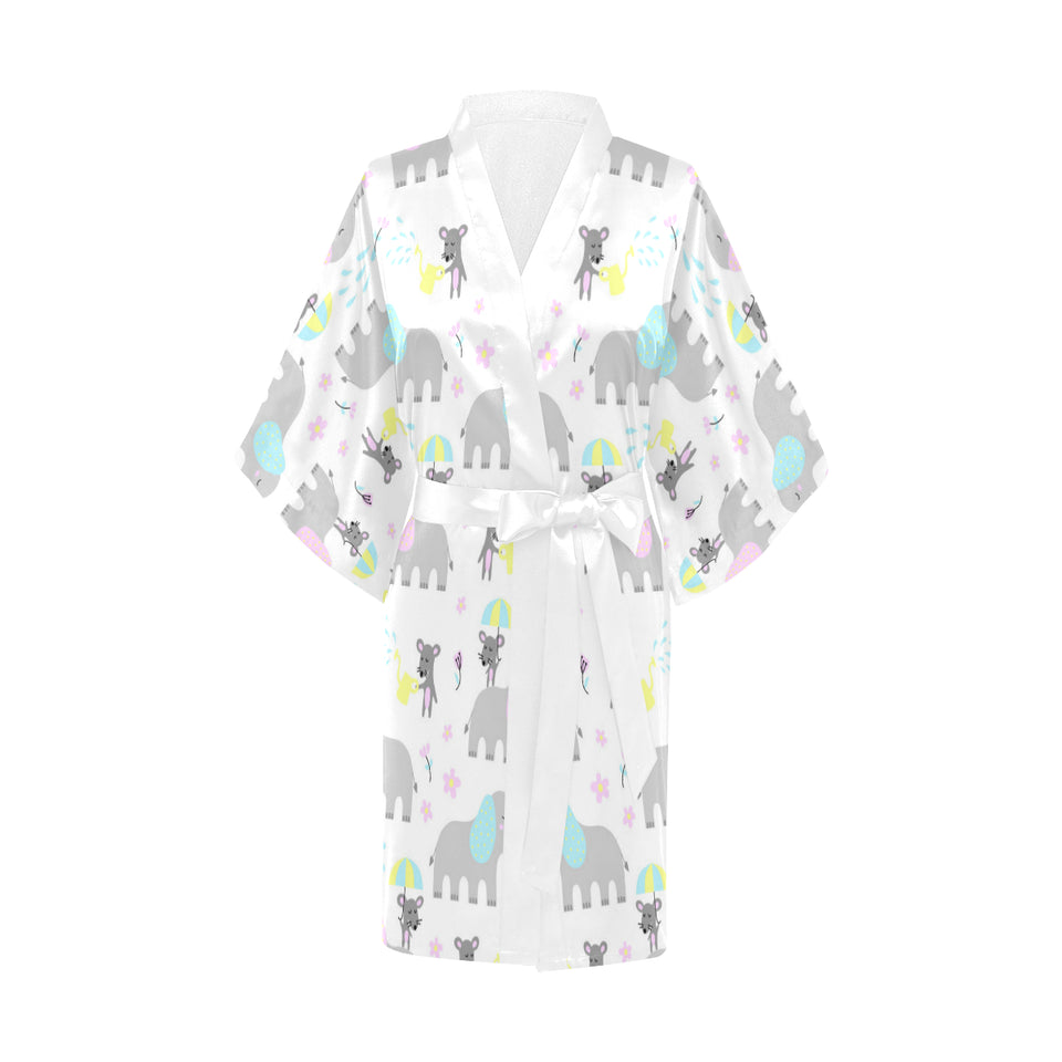 Cute elephant mouse pattern Women's Short Kimono Robe