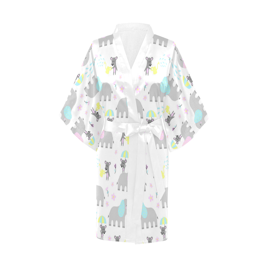 Cute elephant mouse pattern Women's Short Kimono Robe