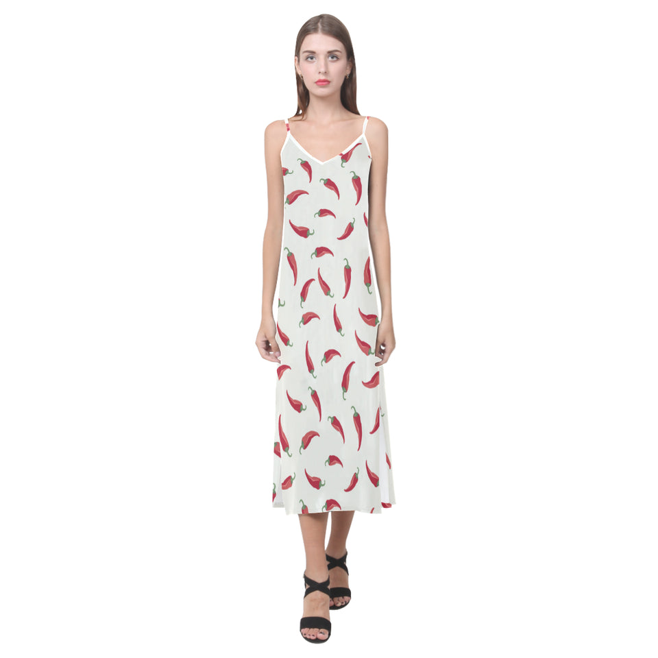 Chili peppers pattern V-Neck Open Fork Long Dress