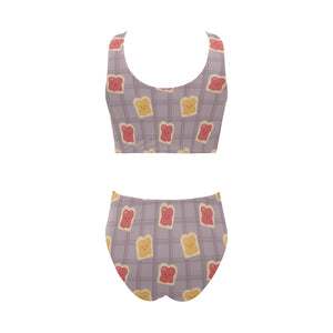 Bread Toast Pattern Print Design 05 Chest Bowknot High Waisted Bikini Swimsuit