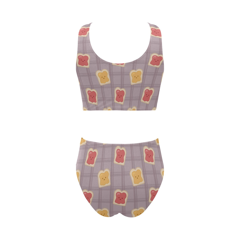 Bread Toast Pattern Print Design 05 Chest Bowknot High Waisted Bikini Swimsuit