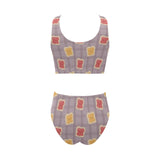 Bread Toast Pattern Print Design 05 Chest Bowknot High Waisted Bikini Swimsuit