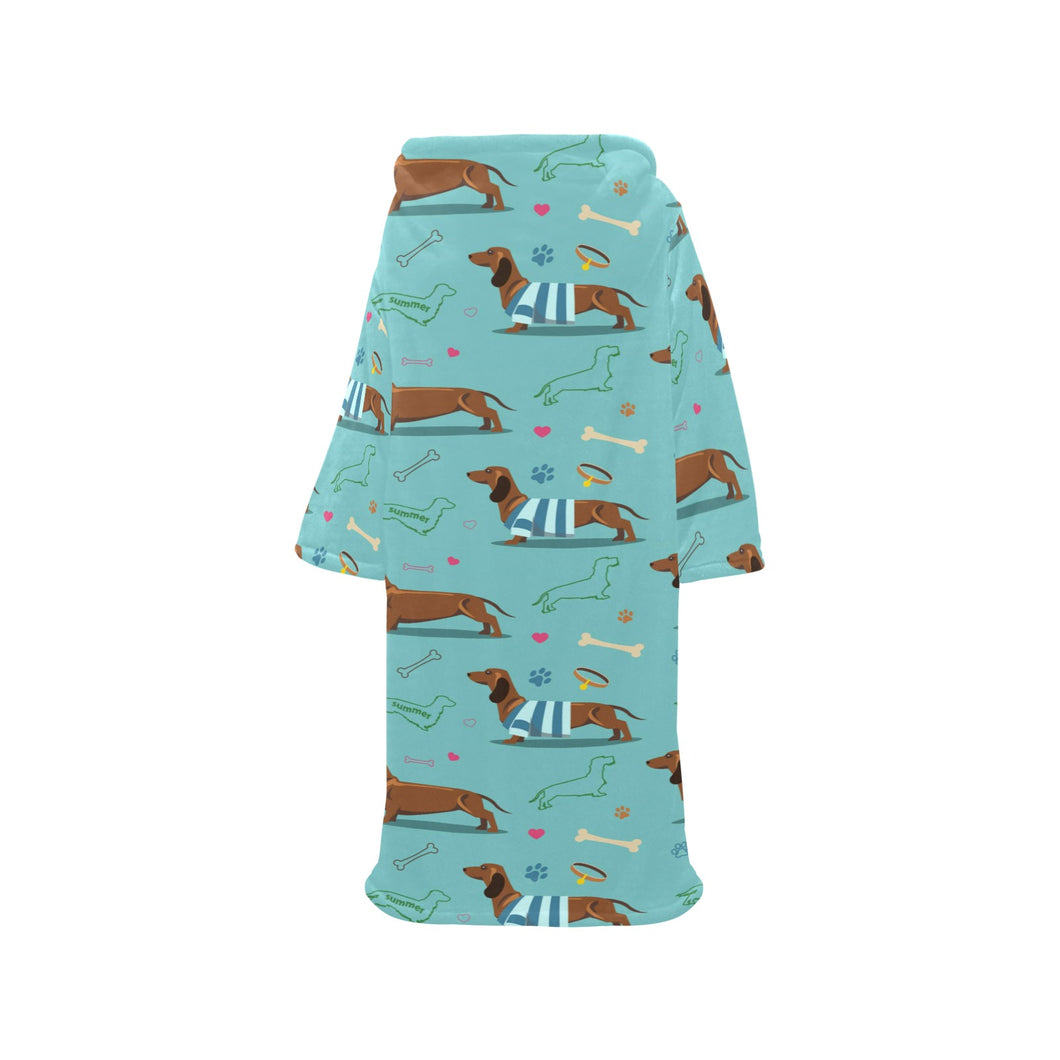 Dachshund decorative background Blanket Robe with Sleeves