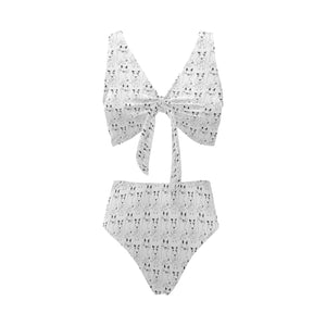Bull Terrier Pattern Print Design 02 Chest Bowknot High Waisted Bikini Swimsuit