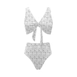 Bull Terrier Pattern Print Design 02 Chest Bowknot High Waisted Bikini Swimsuit