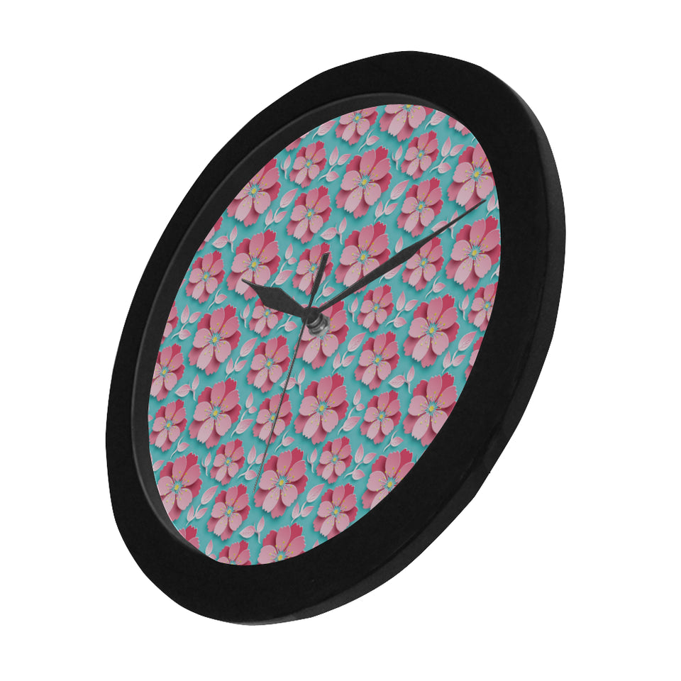 3D sakura cherry blossom pattern Elegant Black Wall Clock