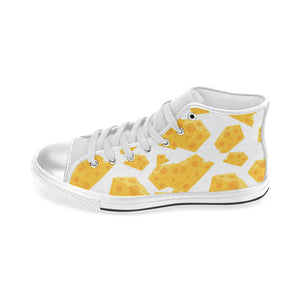 Cheese slice pattern Women's High Top Canvas Shoes White