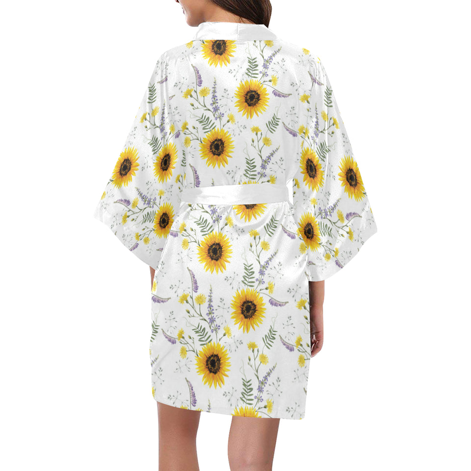 beautiful sunflowers pattern Women's Short Kimono Robe
