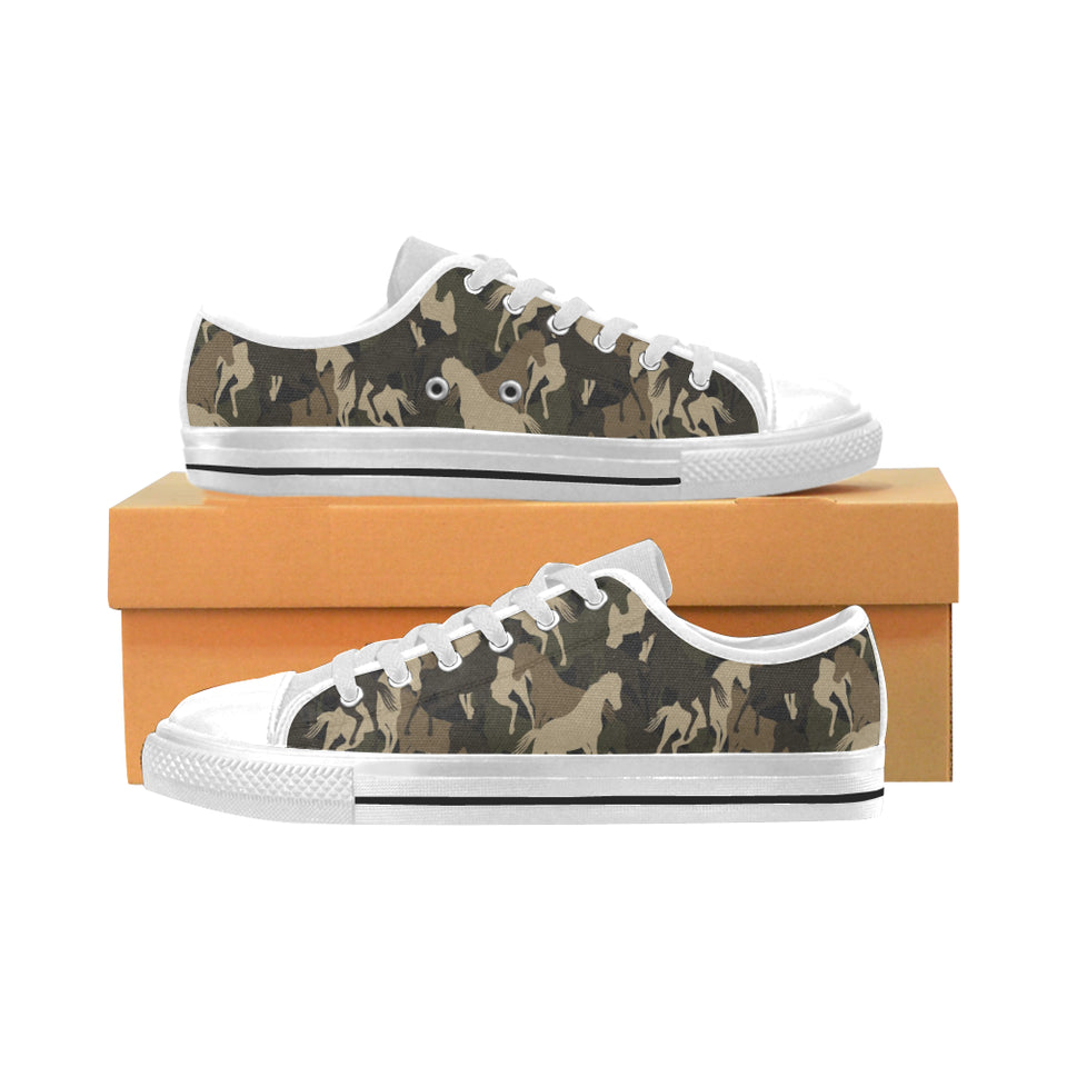 Horse Camouflage Pattern Men's Low Top Canvas Shoes White