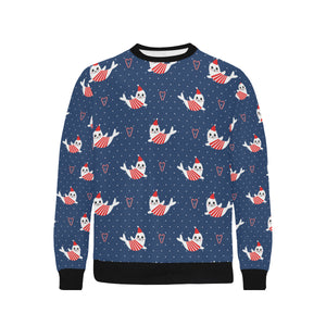 Cute sea lion seal christmas hat candy cane heart Men's Crew Neck Sweatshirt