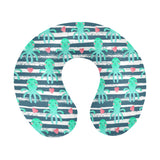 Cute octopuses heart striped background U-Shaped Travel Neck Pillow