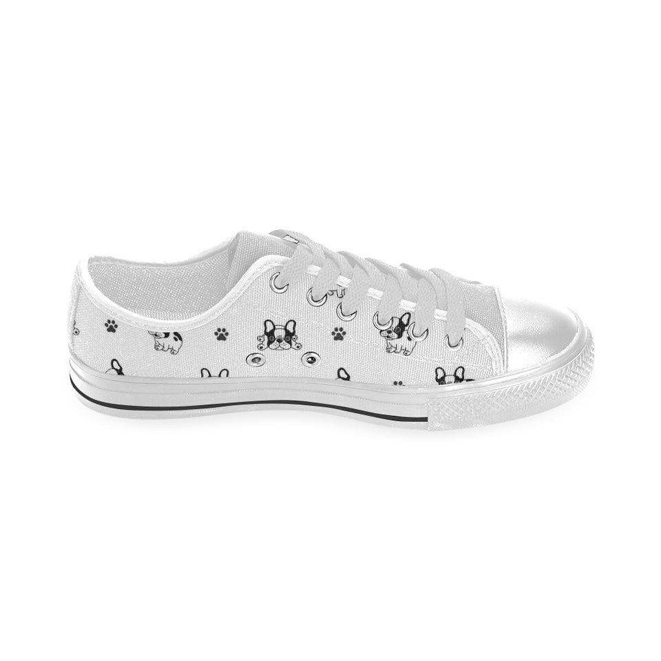 Cute french bulldog paw pattern Men's Low Top Canvas Shoes White