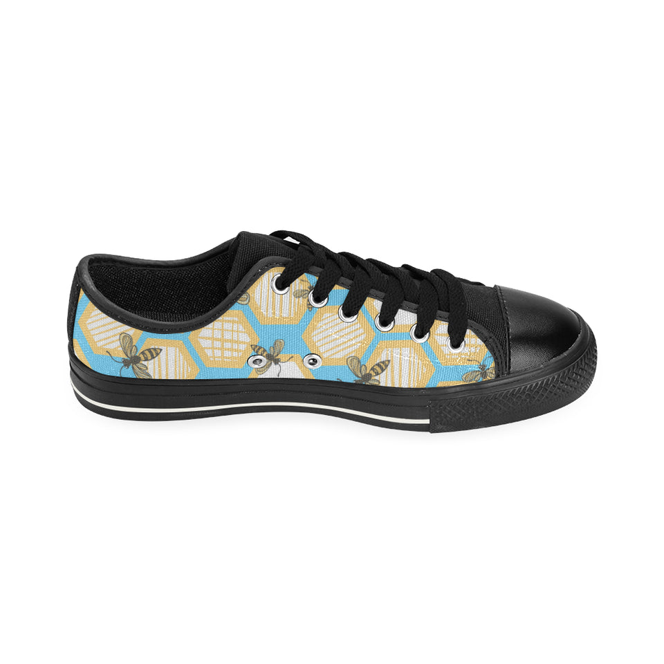 Bee honeycomb pattern Men's Low Top Canvas Shoes Black
