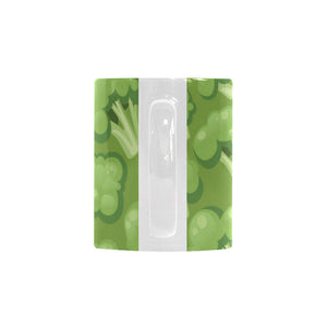 Broccoli pattern green background Classical White Mug (Fulfilled In US)