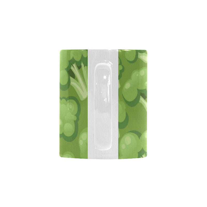 Broccoli pattern green background Classical White Mug (Fulfilled In US)