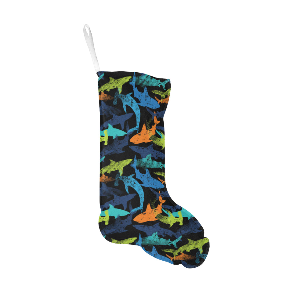 Colorful shark Christmas Stocking