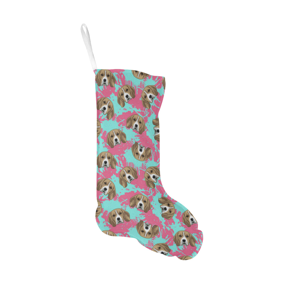 Beagle muzzles turquoise paint splashes pink patte Christmas Stocking