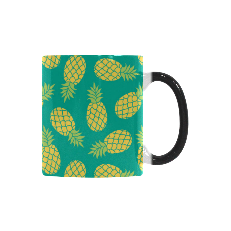 Pineapples pattern green background Morphing Mug Heat Changing Mug
