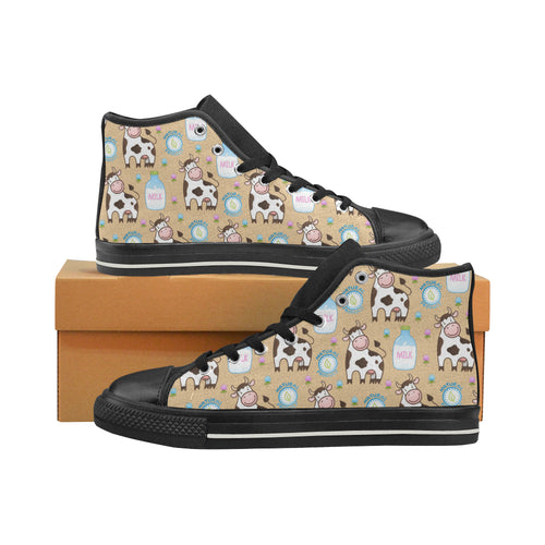 Cow bottle of milk pattern Women's High Top Canvas Shoes Black