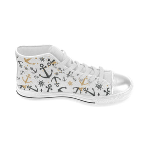 Anchors Rudders pattern Women's High Top Canvas Shoes White