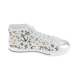 Anchors Rudders pattern Women's High Top Canvas Shoes White