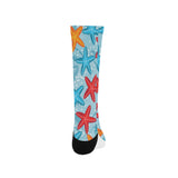 Blue red orange starfish pattern Crew Socks