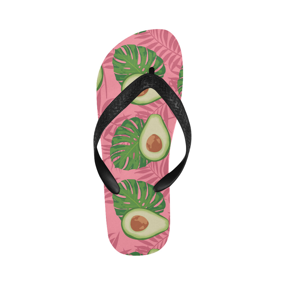 Avocado slices leaves pink back ground Unisex Flip Flops