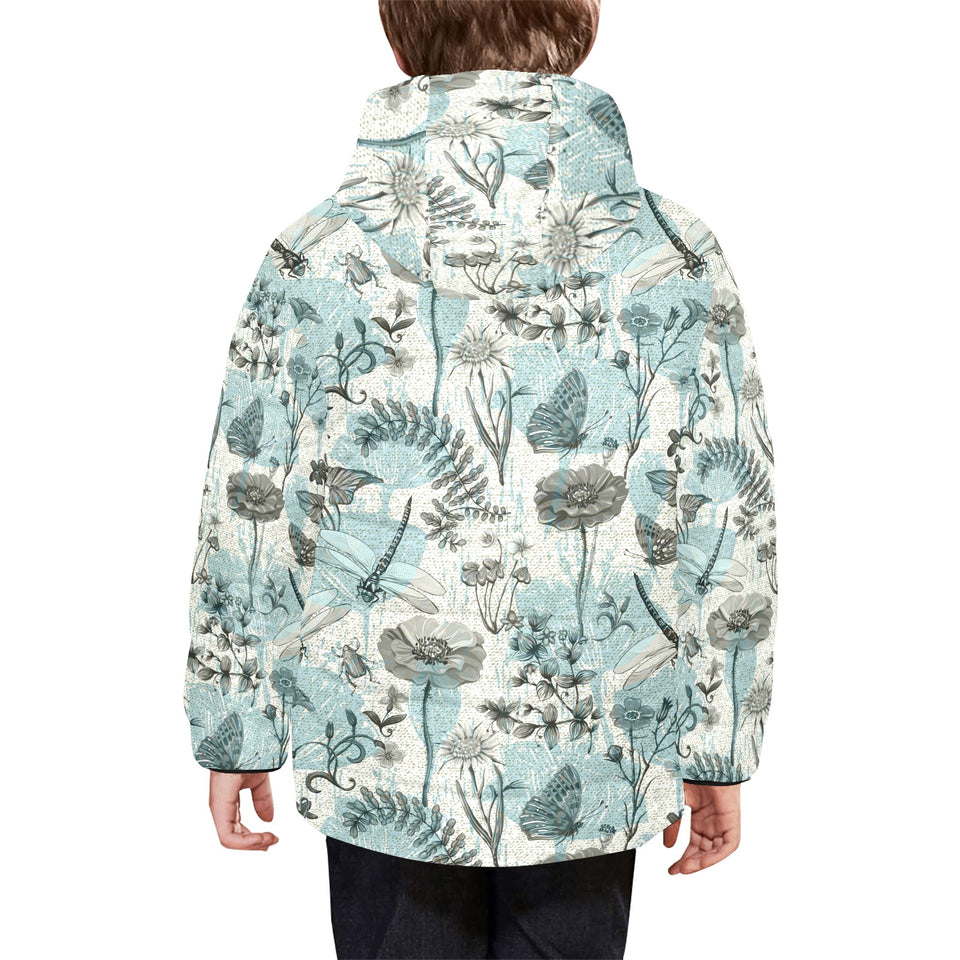 Dragonfly Butterfly Plants insect flower vintage s Kids' Boys' Girls' Padded Hooded Jacket
