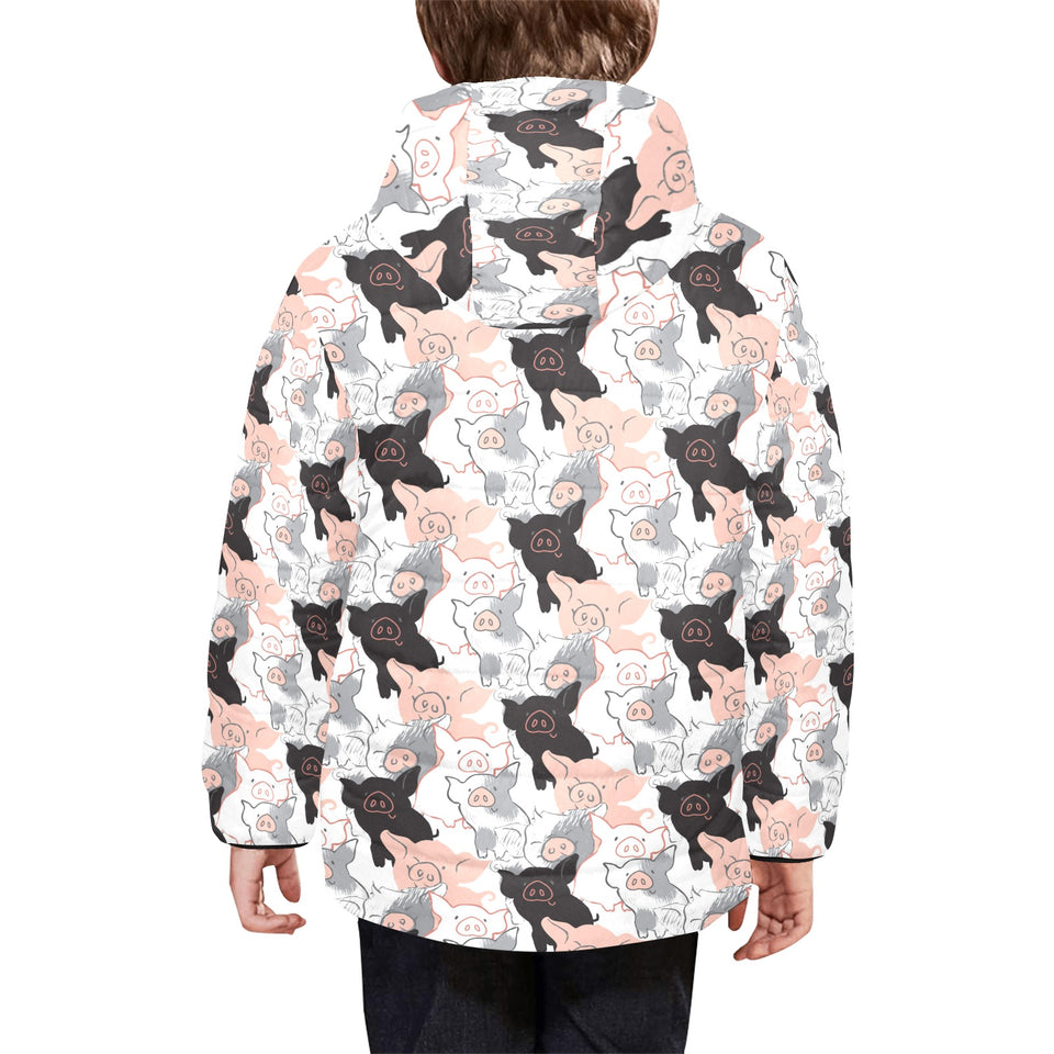 Pig Pattern Print Design 05 Kids' Boys' Girls' Padded Hooded Jacket