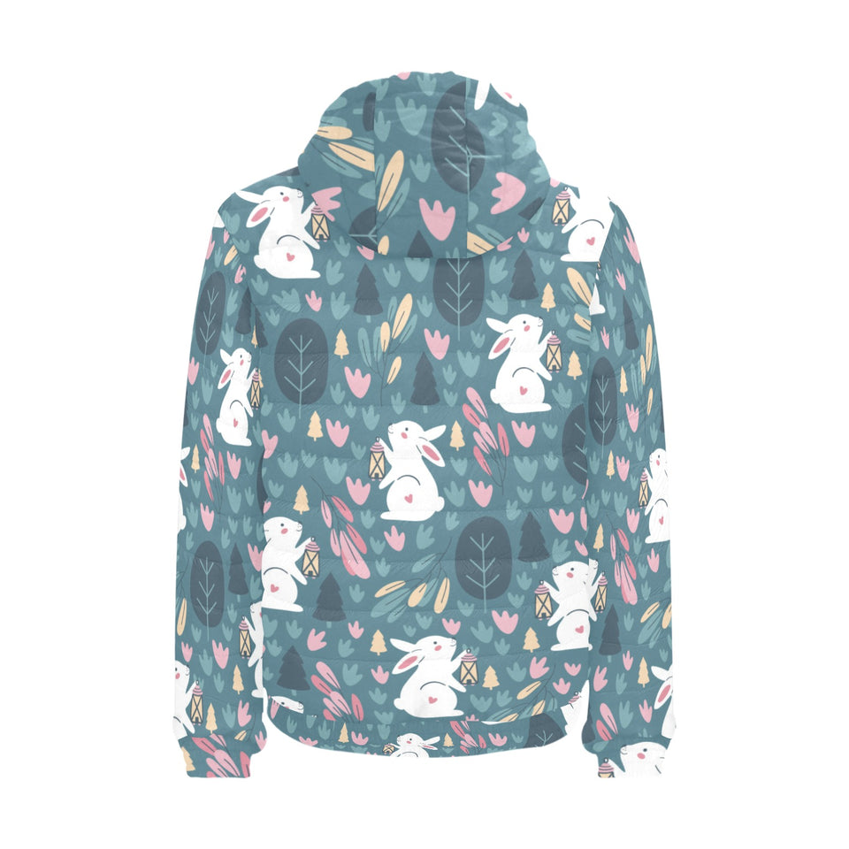 Cute rabbit pattern Men's Padded Hooded Jacket