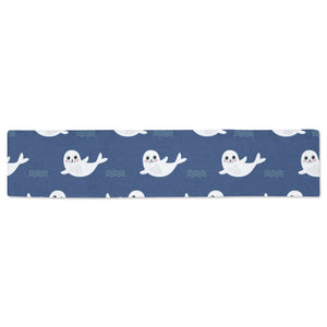 Cute white baby sea lion seal pattern Table Runner