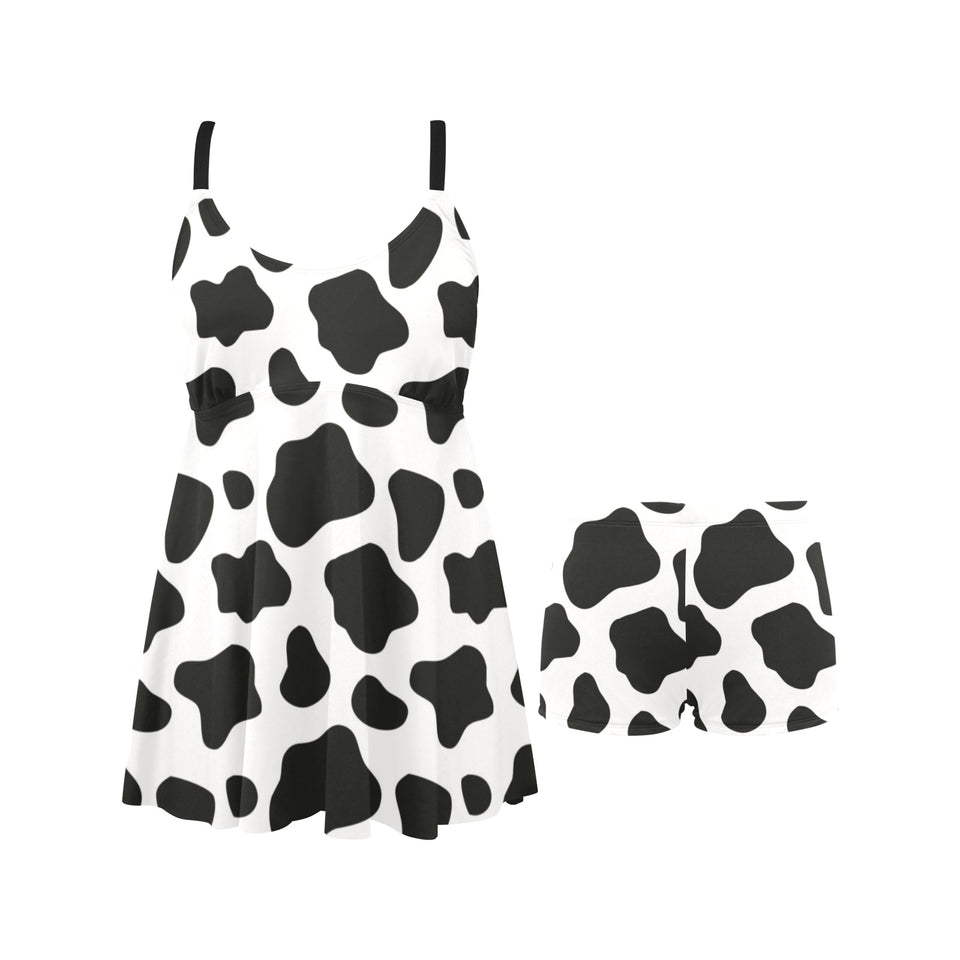 Cow skin pattern Chest Sexy Pleated Two Piece Swim Dress