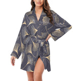 Gold ginkgo leaves Women's Long Sleeve Belted Night Robe