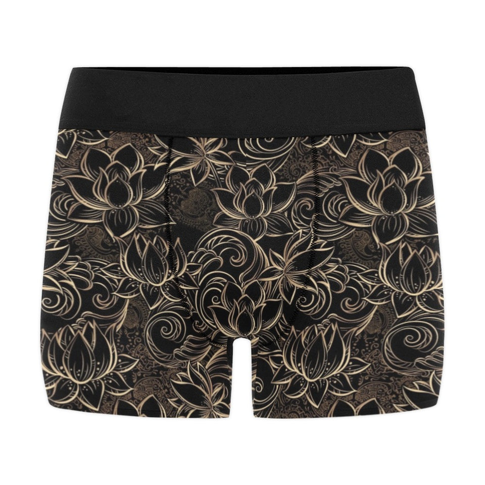 luxurious gold lotus waterlily black background Men's All Over Print Boxer Briefs Men's Underwear