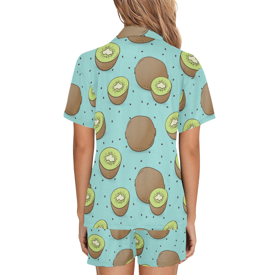 Kiwi blue background Women's V-Neck Short Pajama Set