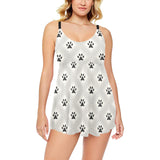 Dog Paws Pattern Print Design 03 Chest Sexy Pleated Two Piece Swim Dress