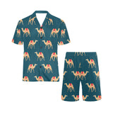Camel pattern blue blackground Men's V-Neck Short Pajama Set