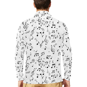 Music Notes Pattern Print Design 04 Men's Long Sleeve Polo Shirt