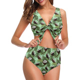 Coconut Pattern Print Design 02 Chest Bowknot High Waisted Bikini Swimsuit