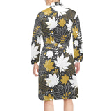 Beautiful gold autumn maple leaf pattern Men's Long Sleeve Belted Night Robe