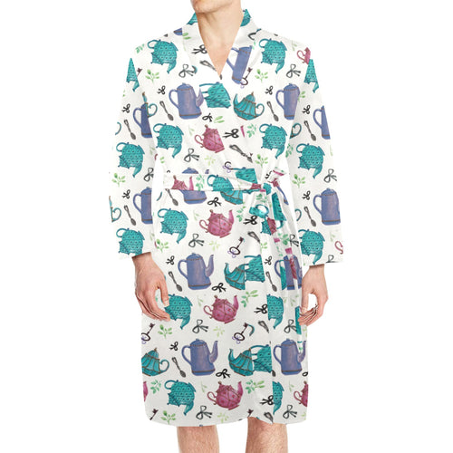 Tea pots Pattern Print Design 05 Men's Long Sleeve Belted Night Robe