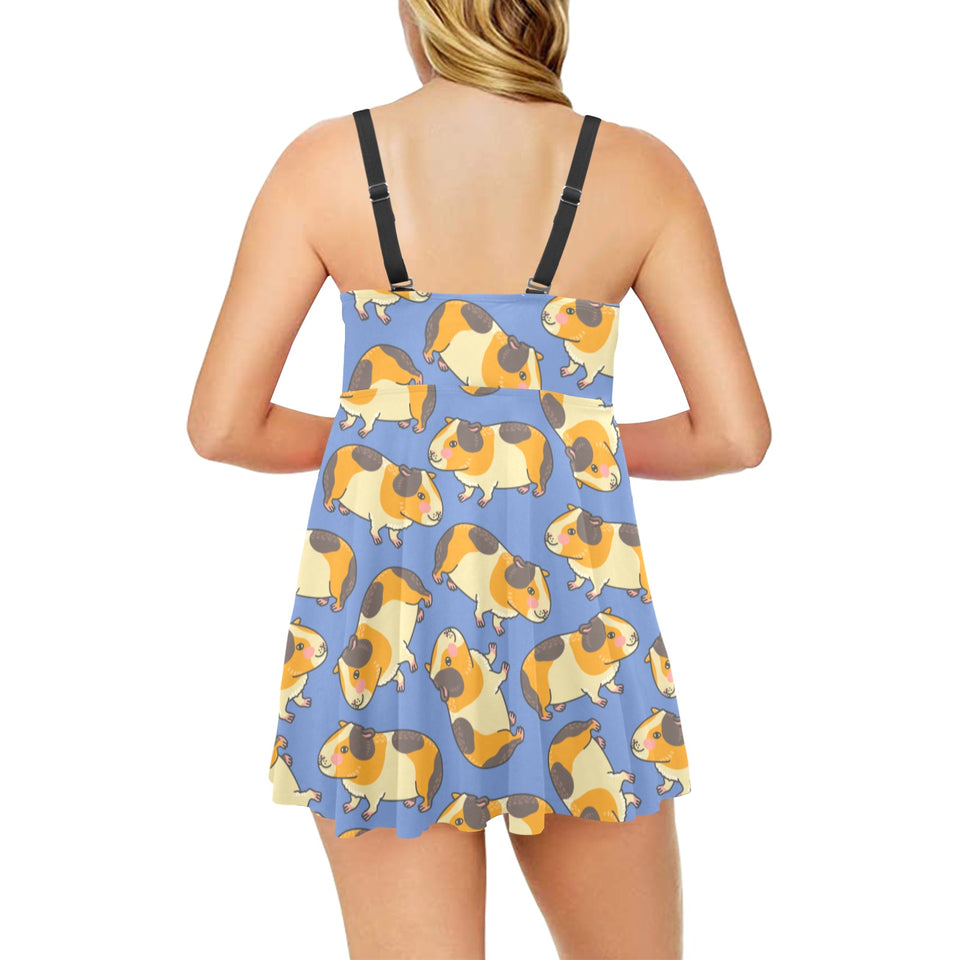 Guinea Pig Pattern Print Design 02 Chest Sexy Pleated Two Piece Swim Dress